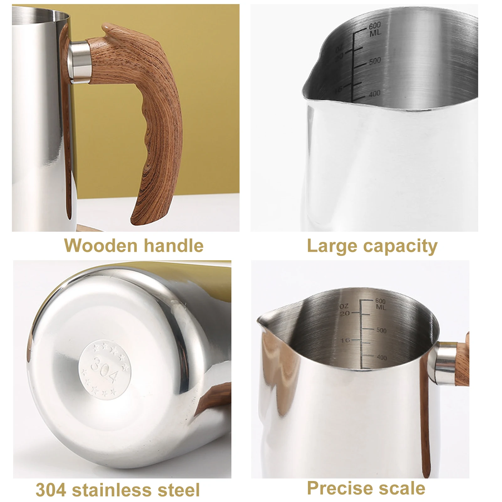 Milk Frothing Pitcher with Scale Latte Art Frothing Pitcher Stainless Steel Milk Frothing Pitcher with for Latte for Coffee