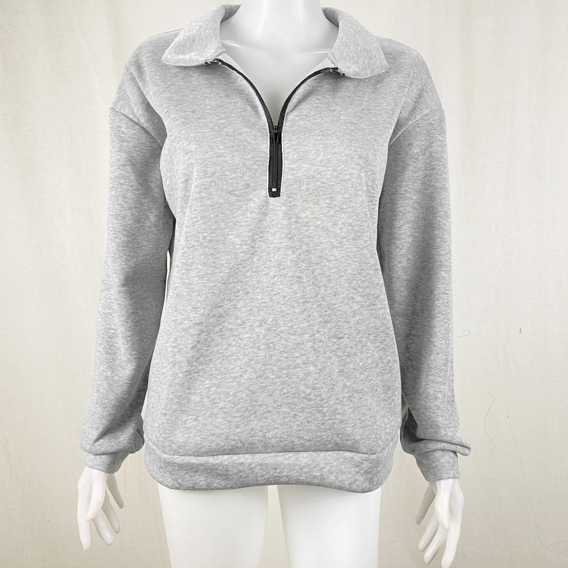 Moletom feminino com meia zip manga comprida, pulôver de lã, moletom de treino, roupas