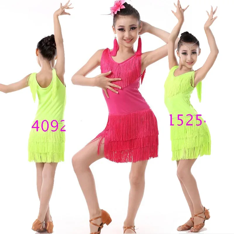 Children Professional latin Dancing Clothes Girls Latin Ballroom Dancing Dress Kids Salsa Tassels Stage Dancewear Costumes Dress