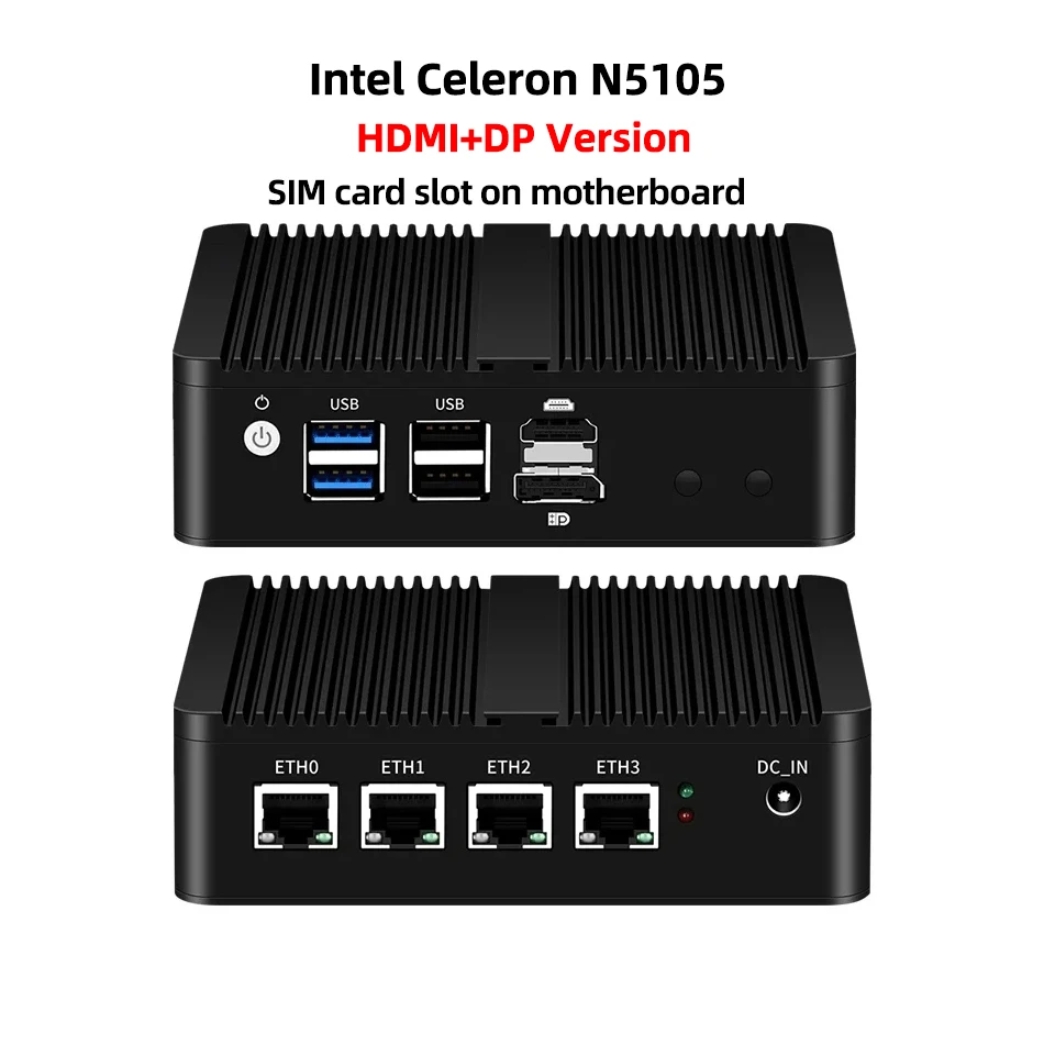 كمبيوتر صغير XCY بدون مروحة Intel N150 J4125 J6412 J1900 N2830 N5105 4x 2.5G إيثرنت كمبيوتر رفيع يدعم نظام التشغيل Windows Linux Pfsense