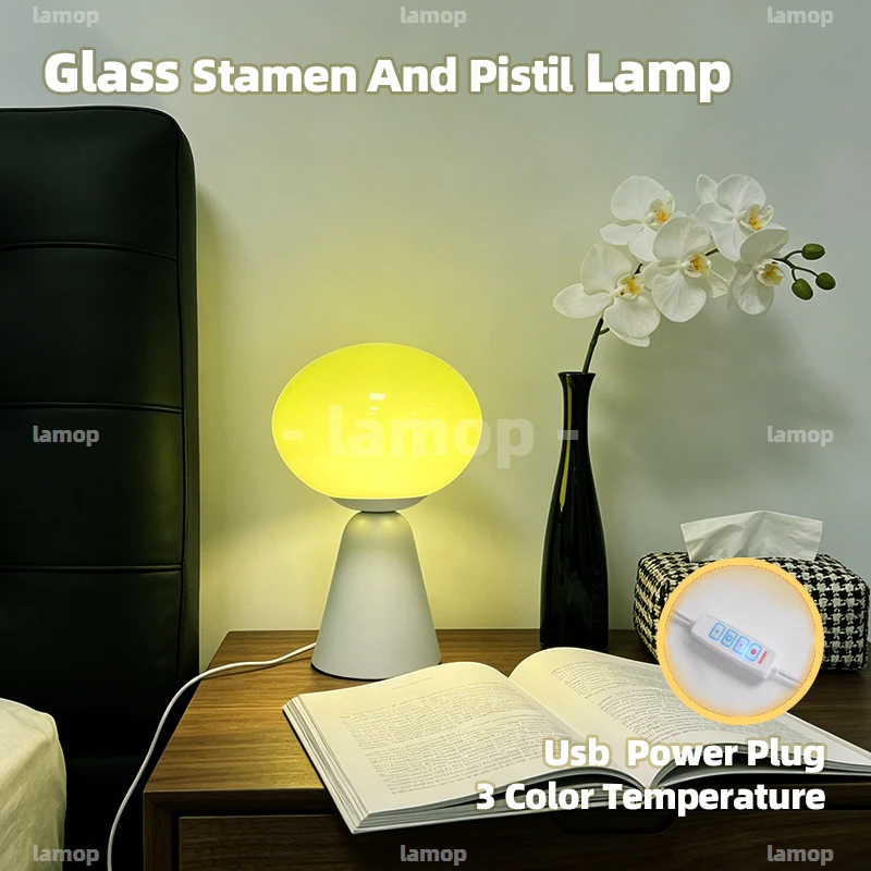 Lateral‑Oval Glass Shade Table Lamp Idyllic‑Bohemian 3 Tone Soft Radiance Bedside Shelf Decor