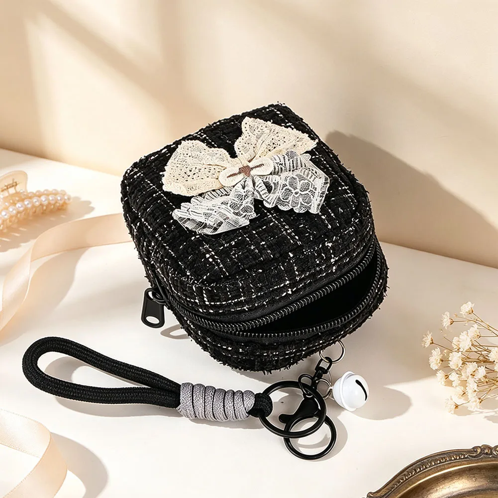 Modische Ästhetische Mini-Umhängetasche mit Spitze und Schleife, Reißverschluss-Geldbörse, Aufbewahrungstasche für Ohrhörer, Münzen, Schmuck, Damen-Street-Outfit-Deko – Detail 3