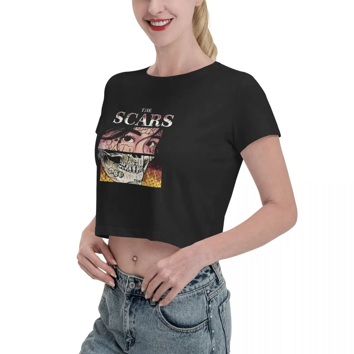 HUSH The Scars Tshirt Cartoon Graphic Tees Female Crop Top,Leak navel T-shirt