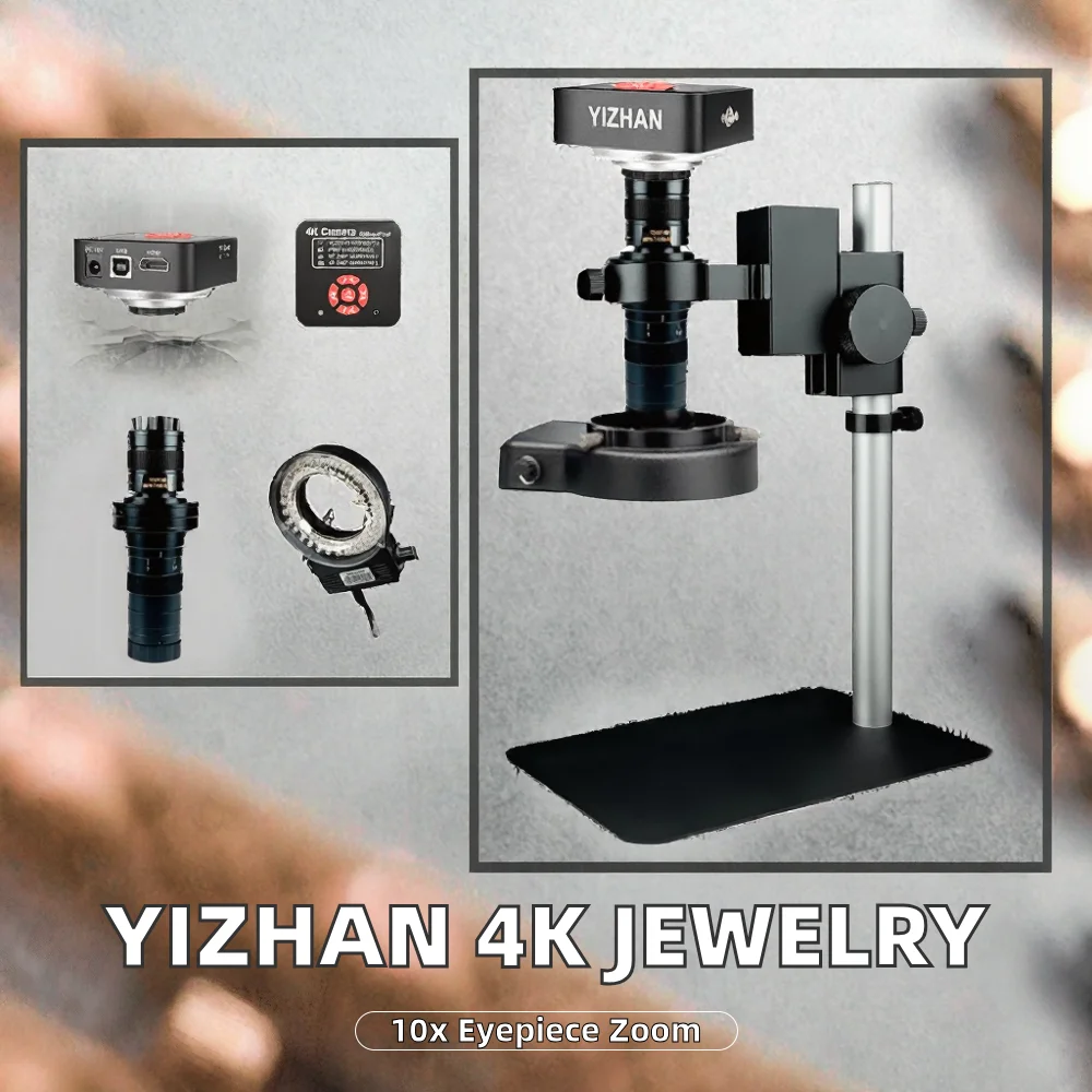 YIZHAN 4K Jewelry Microscope Camera 60MP Lens Ring Light Gem Clarity Grading Tool Gemological Inspection 150X Lens
