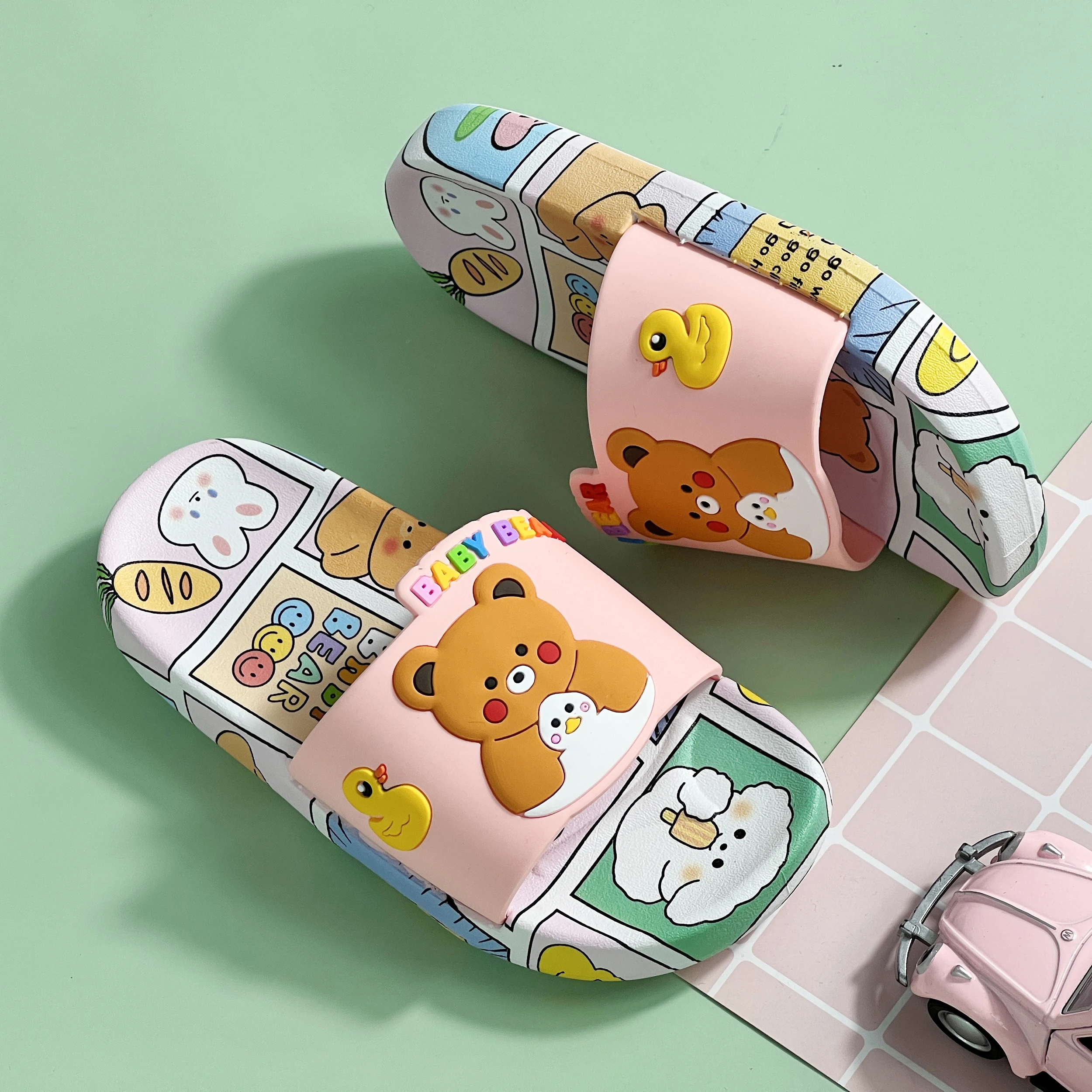 Boys & Girls Toddler Slides Slippers Slide Sandals for Kids Cute Cartoon Beer Open Toe Sandals