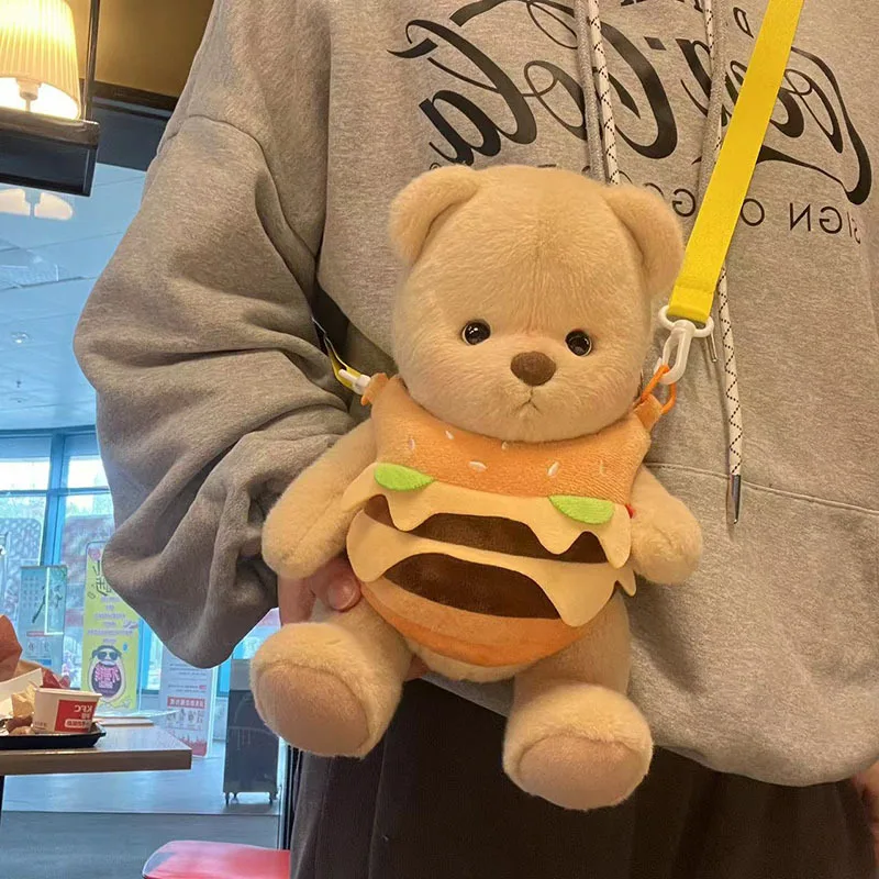 

30cm Joint Bear Doll Clothes Burger Style Outdoor Bag Cute Cartoon Crossbody Handheld Anime Accessories Decoration Gift Toy