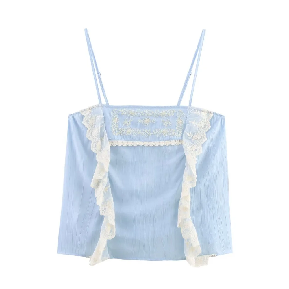 

UNIZERA Women's Seam Loose Top Square Collar Strap Sleeveless Embroidered Spring/Summer New Sweet Outerwear Strap