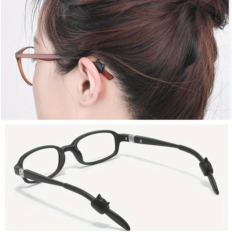 Cute Black Cat‑Ear Anti‑Slip Eyeglasses Temple Covers 12 Pcs, Soft Silicone Ear Grips to Prevent Slipping