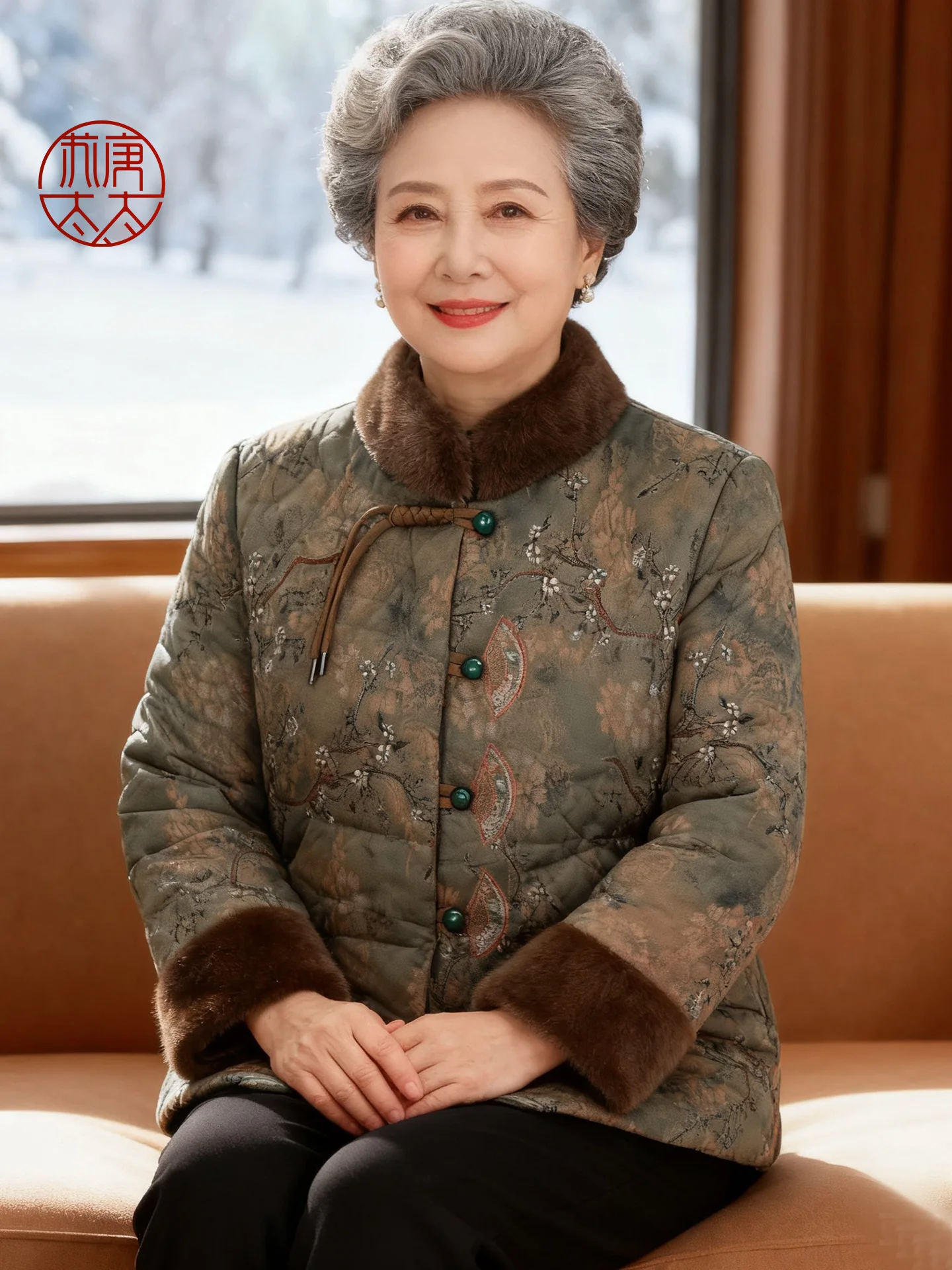 

Новая китайская теплая женская хлопковая куртка для людей среднего возраста и старшего возраста, длинные брюки, классический крой, цветочный принт...