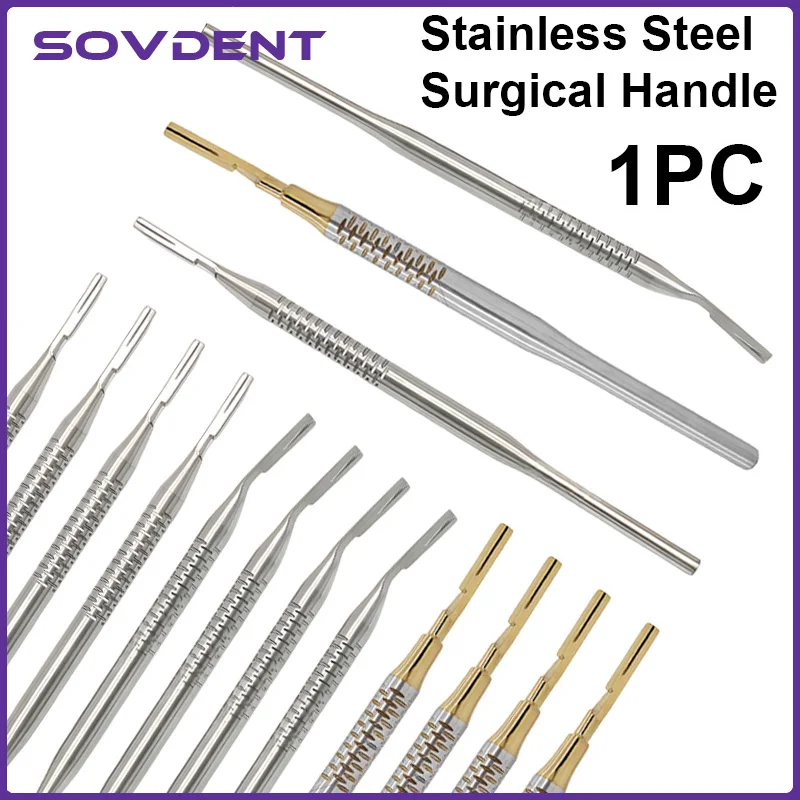 1Pcs Dental Implant Surgical Handle Stainless Steel Scalpel Blades Round Non Slip Handle Curved/Straight Tips Operation