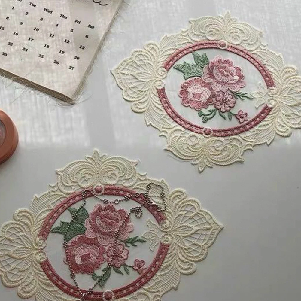 

4pcs Embroidered 26 5CMx20CM Lace Rose Table Mats Reusable Washable Durability Dining Thanksgiving Christmas