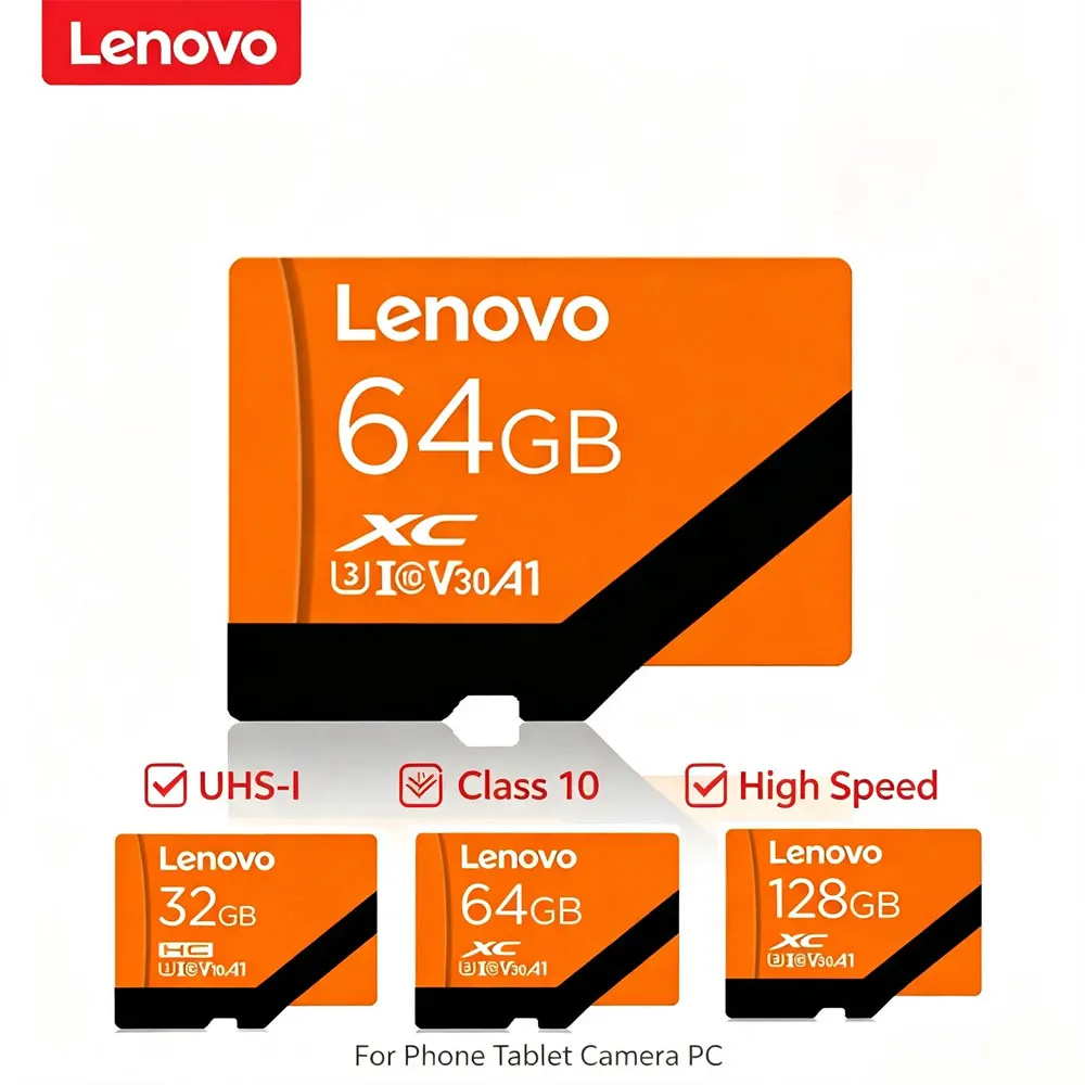 Lenovo Micro SD Card 32GB 64GB 128GB High Speed TF Memory Card UHS-I C10 Class 10 for Phone Tablet Camera PC