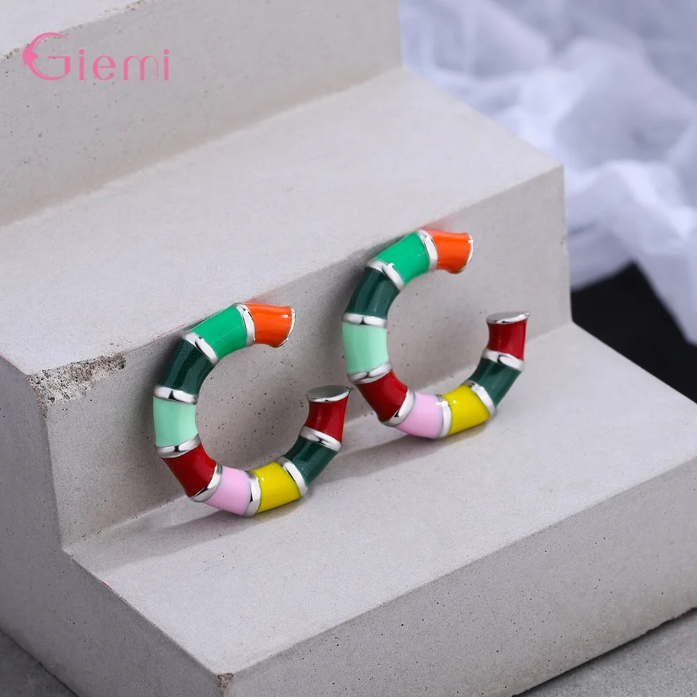 High Quality Genuine 925 Sterling Sliver Colorful Clip Earring For Women Girls Fashion Simple Earring Fine Jewelry