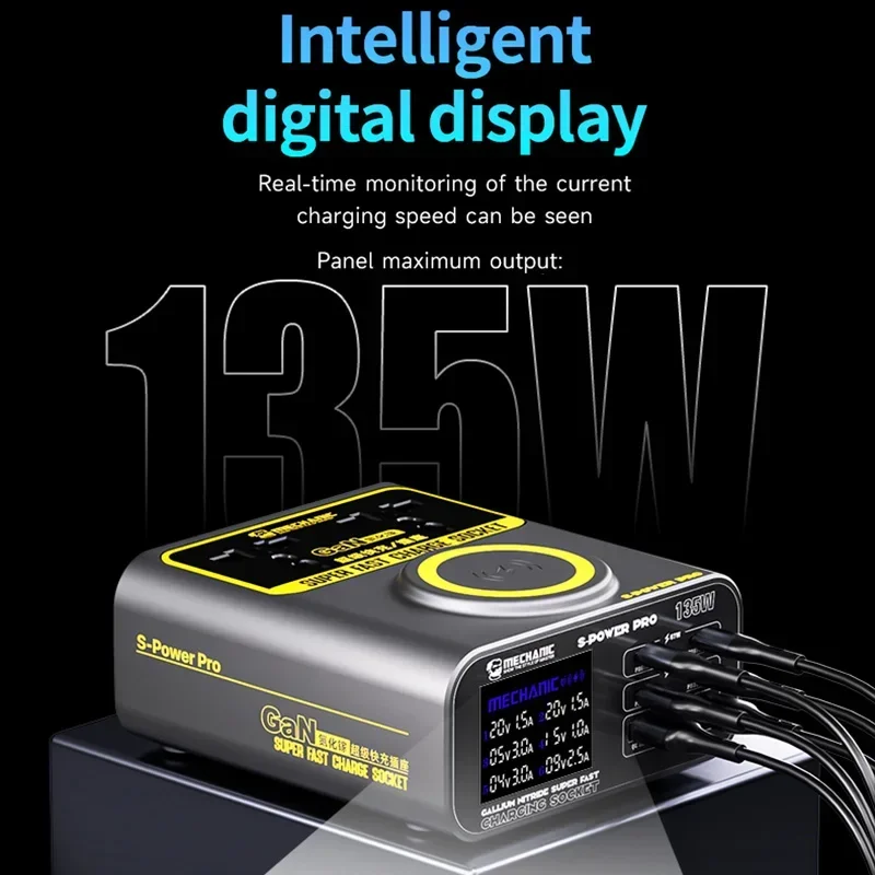MECHANIC S-POWER PRO Gallium Nitride Super Fast Charging Socket Wireless Charging Multi-Port QC3.0 Fast Charge Protocol Charger