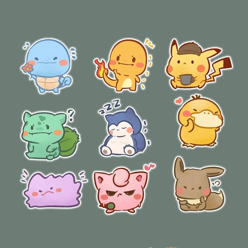 Pokemon Cute Emoji Sticker Pikachu Charmander Bulbasaur Squirtle Car Decoration Sticker Helmet Reflective Sticker Kids Toy Gift