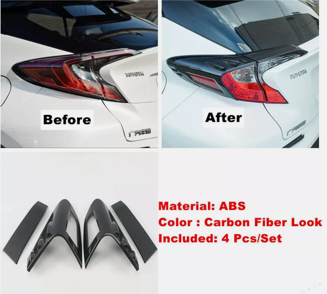 

4X Carbon Fiber Rear Tail Light Lamp Cover Trim For Toyota C-HR CHR 2017-2021