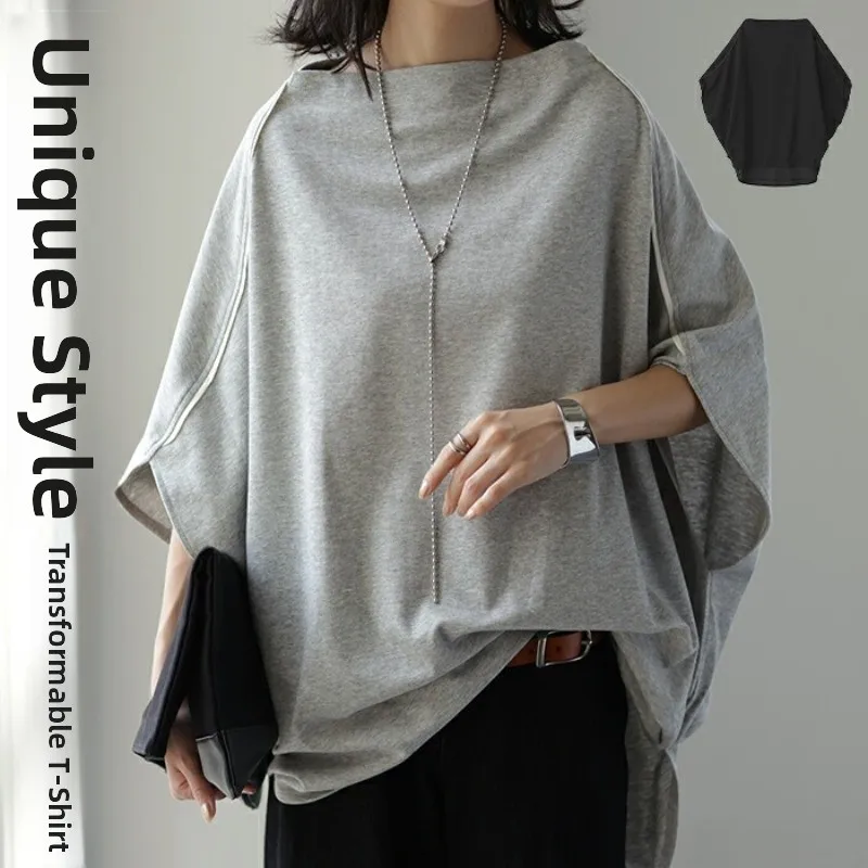 

Loose Batwing Sve T-irt Women Summer Casual Faion Simple Pure Color Splicing Match All Seasons Polyester Fiber 00%
