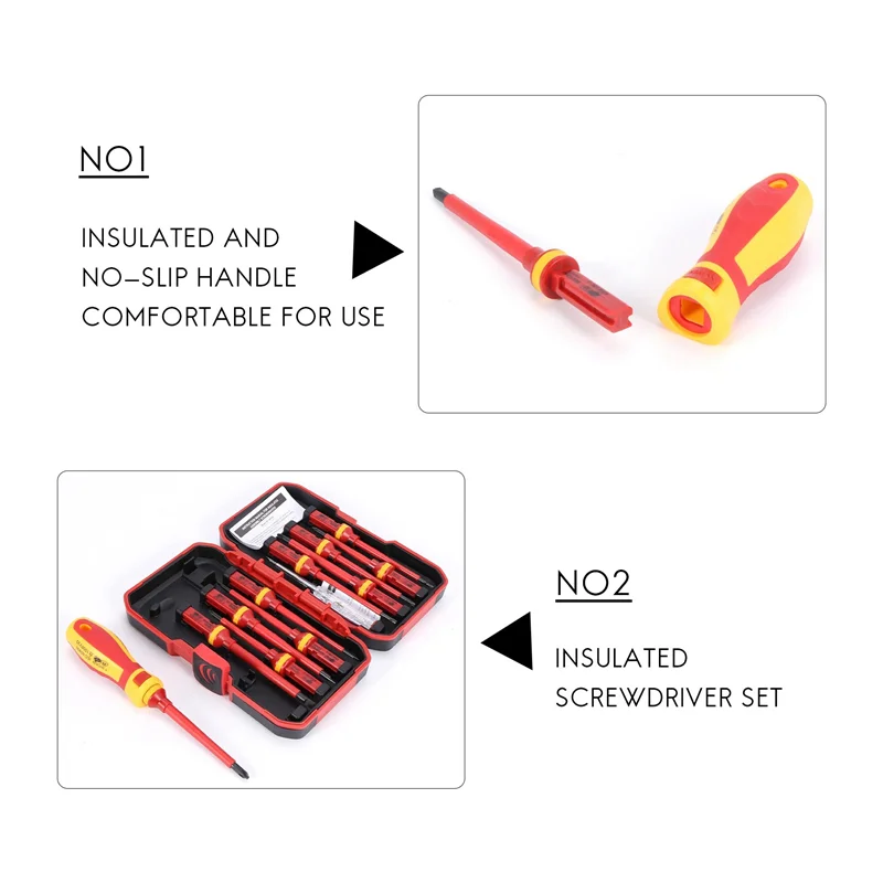 VDE 절연 스크루드라이버 세트, CR-V 고전압, 1000V 마그네틱 필립스 슬롯 Torx, 내구성 수공구, 13 개