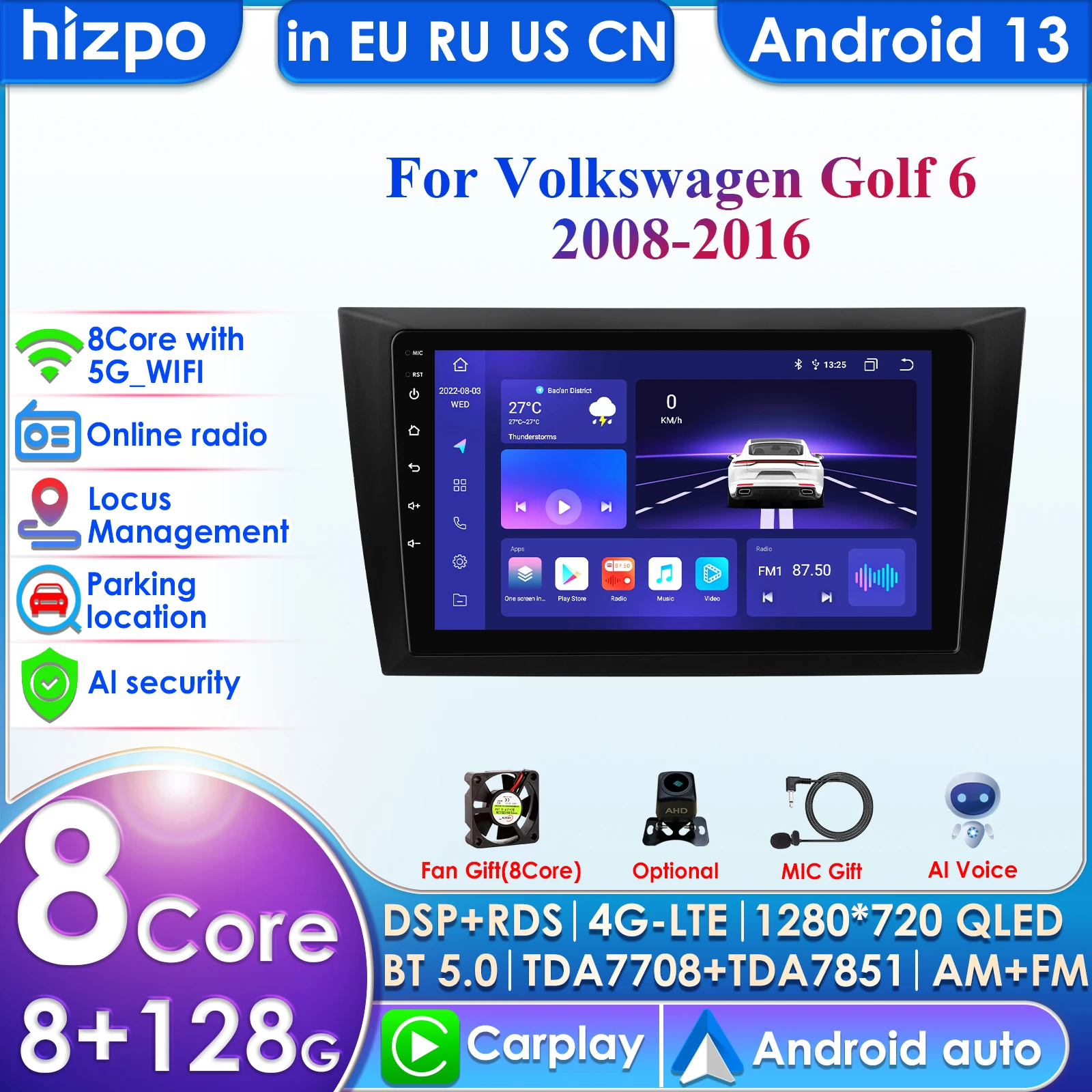 Hizpo Carplay 4G 360 Camera Android Car Radiofor Volkswagen Golf 6 2008 - 2016 Multimedia Video Player GPS 2din Autoradio Stereo