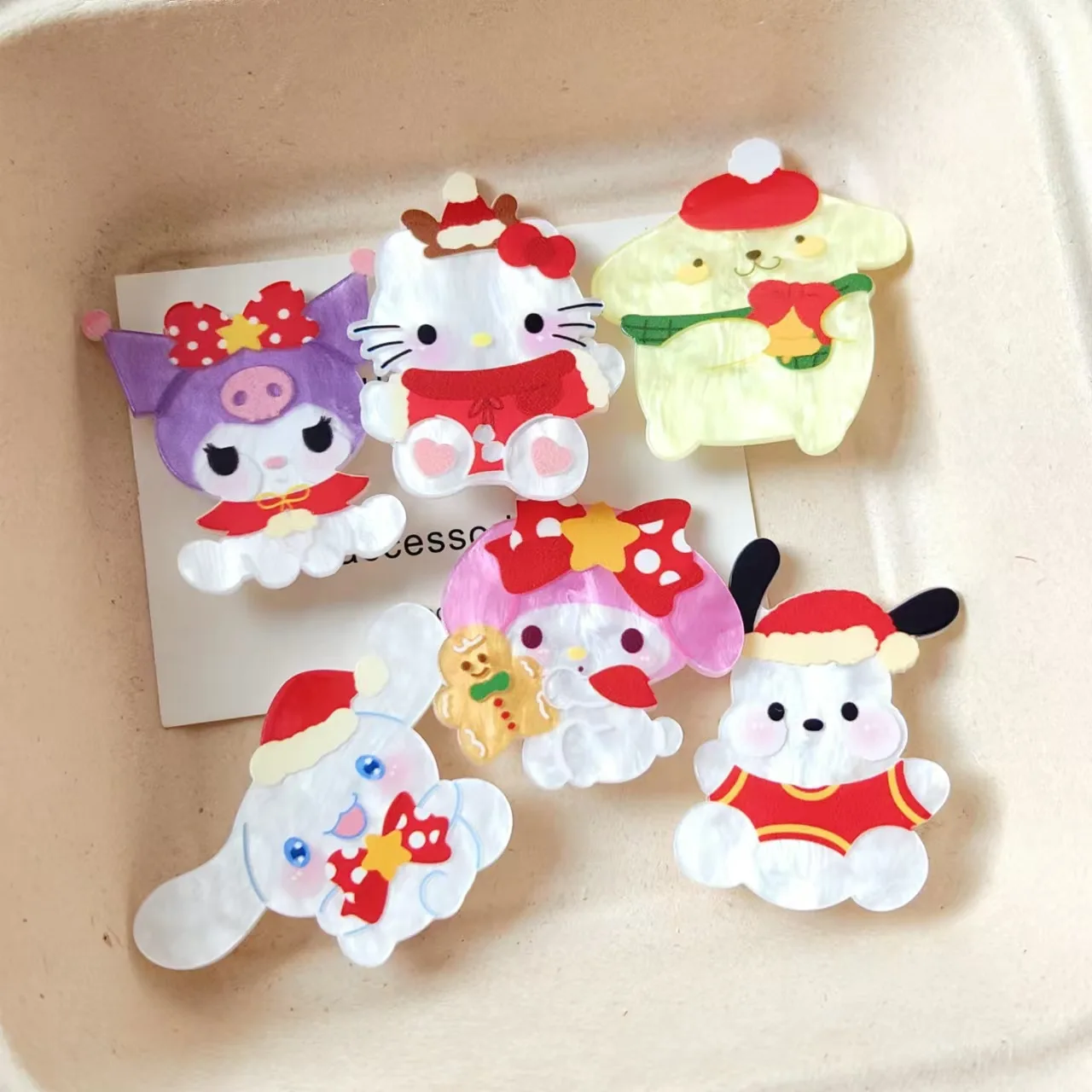 Hello Kitty Sanrio Cute Pachacco Kuromi My Melody Cinnamoroll New Year Hairpin Kawaii Small Headdress Hair Claw Clips Periphery