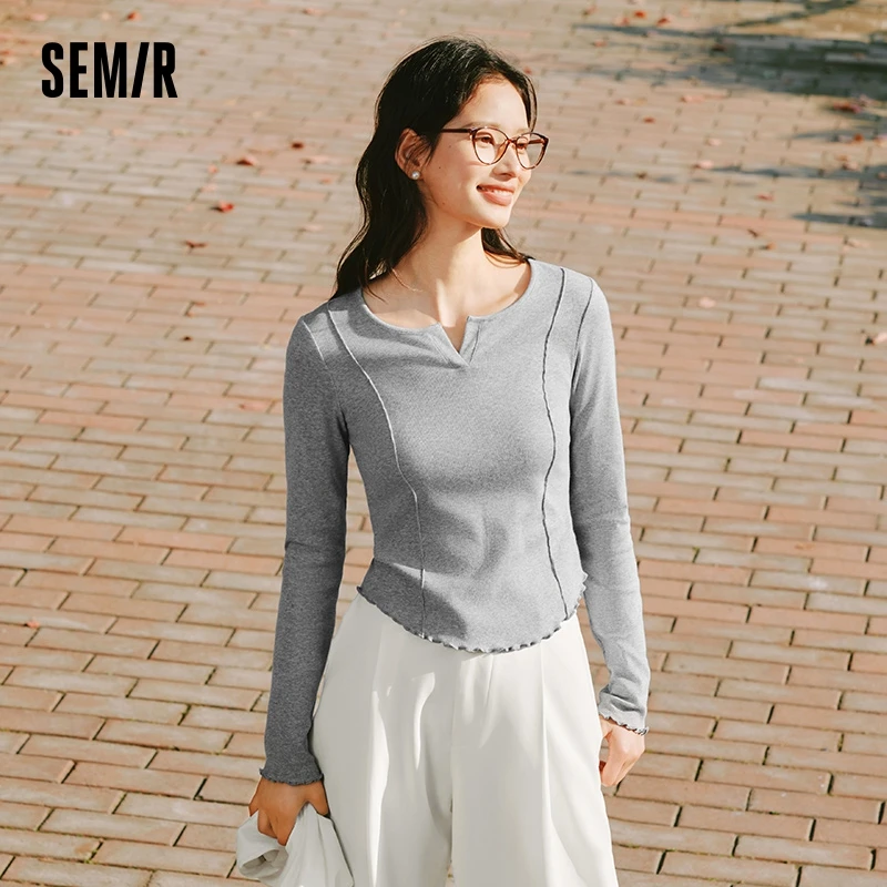 Semir Solid Color Long Sleeve T-Shirt Women 2025 New Spring Bottoming Loose Versatile Top