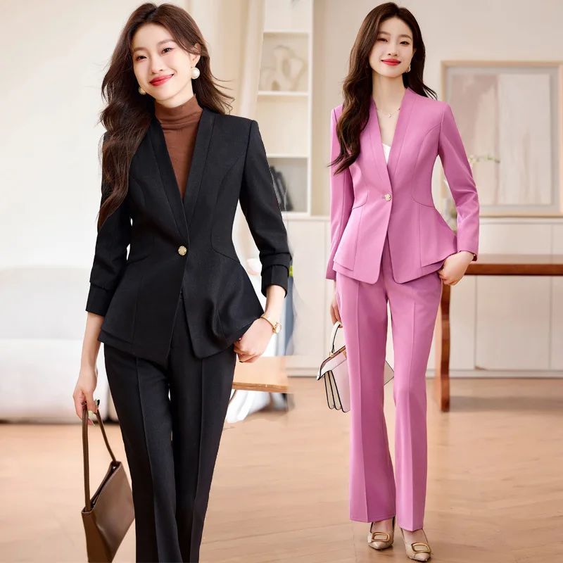 Black Suit Set Women's Spring and Autumn High-Grade Temperament Business Clothing Suit Beauty Salon Hotel Front Stage Work Wear