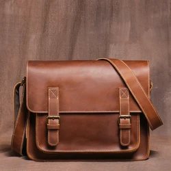 LUOKIR Retro Messenger Bag Crazy Horse Leather Shoulder Bag Men's Genuine Leather Crossbody Locomotive Bag Classic Cambridge Bag