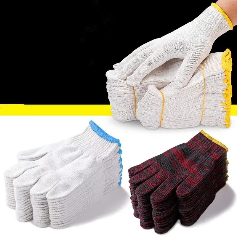 12Pairs/lot Home Cotton Gloves Non-slip Absorb Sweat Mechanic Work Gloves Coldproof Protection Gardening Glove Kitchen Supplies