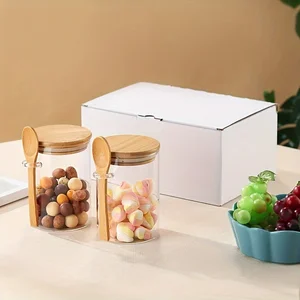 280 ml Bonbonflasche, Keksflasche, Glasspeicherflasche mit versiegeltem Deckel und Bambuslöffel - 10oz -transparent 8 Hauptverkäufe können Keksglas - №2