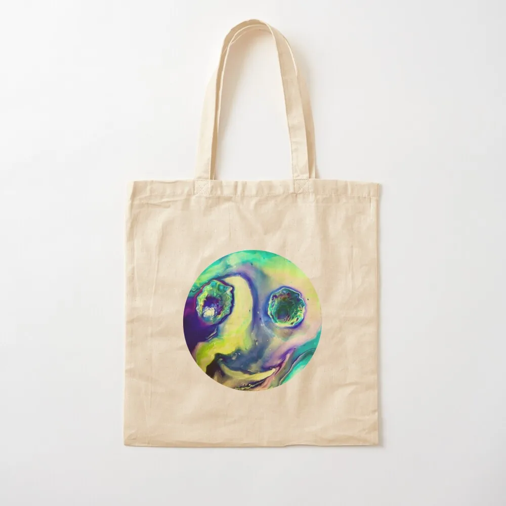 

“Happy Alien Influences” Acrylic Pour Tote Bag bag luxury women eco bag folding Women's tote university Canvas Tote