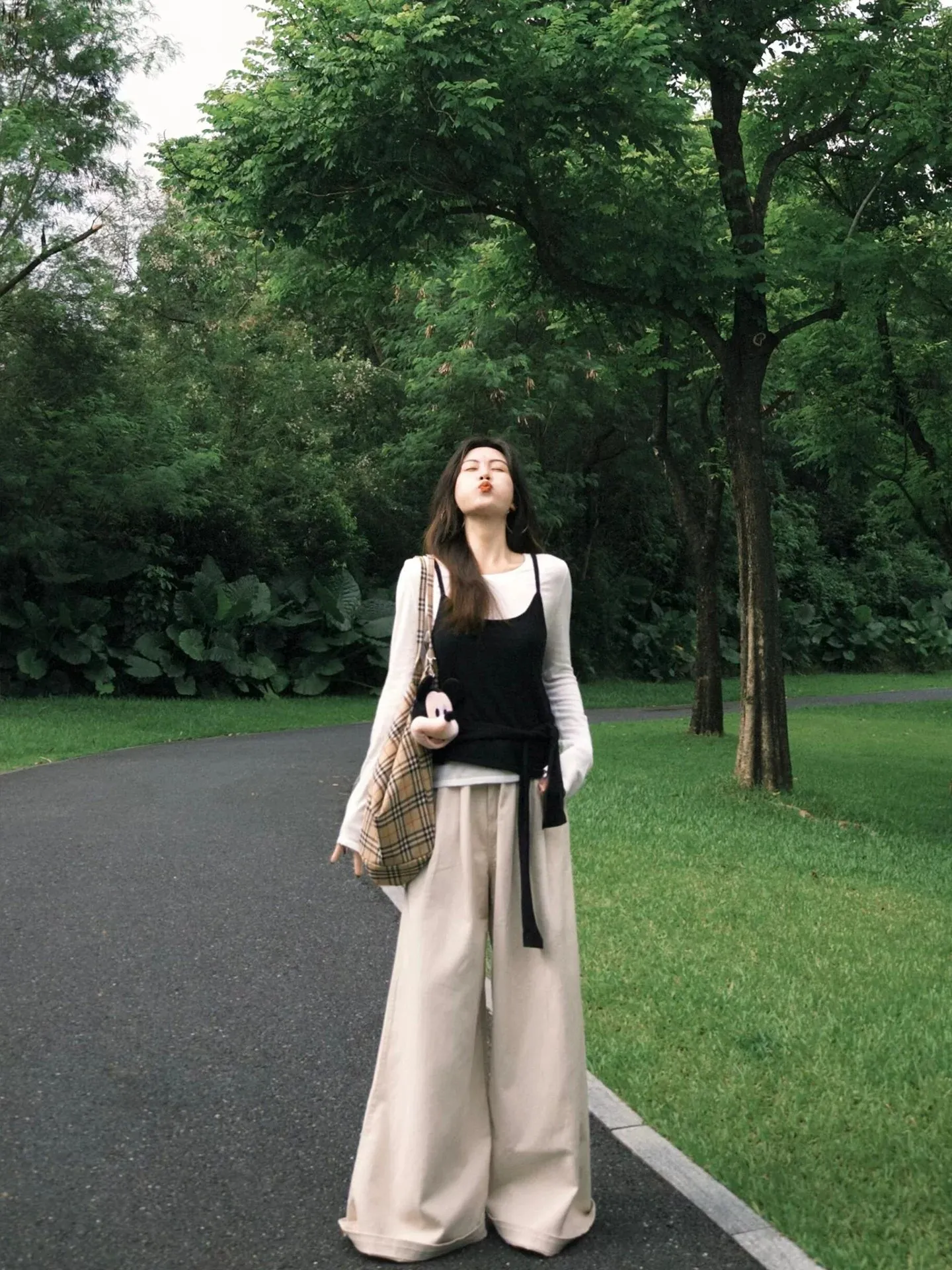 Casual Long Sleeve T-Shirt Set Two-Piece Layering Style Korean Gentle Early Autumn Atmosphere Sensation Slimming Leisure Wear
