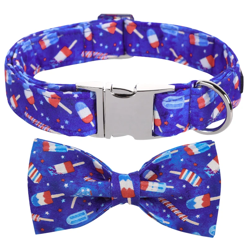 Unique Style Paws Summer Popsicle Dog Collar with Bowtie, Ice Cream Dog Bowtie Collar with Metal Buckle for Dogs and Cats