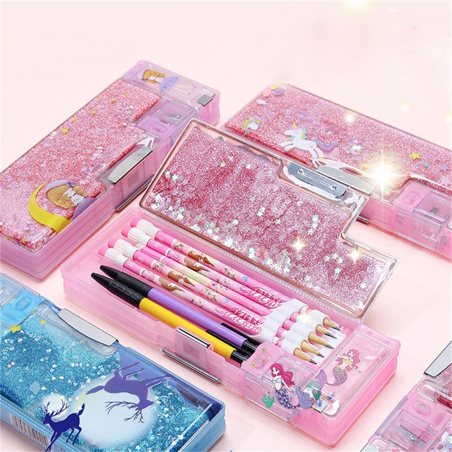 

Pencil Case Unicorn Kawaii Estuche Trousse Quicksand Pencilcases Box Flower Cute Piornik Escolar Kalemlik Korean Stationery