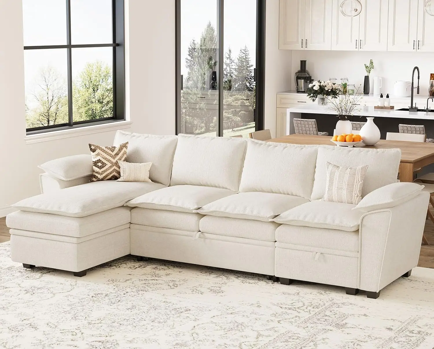 

Modular sectional Sleeper Sofa with Pull Out Couch Bed Sleeper Sofa Bed with Storage Chaise L Shaped Sectional, Customized