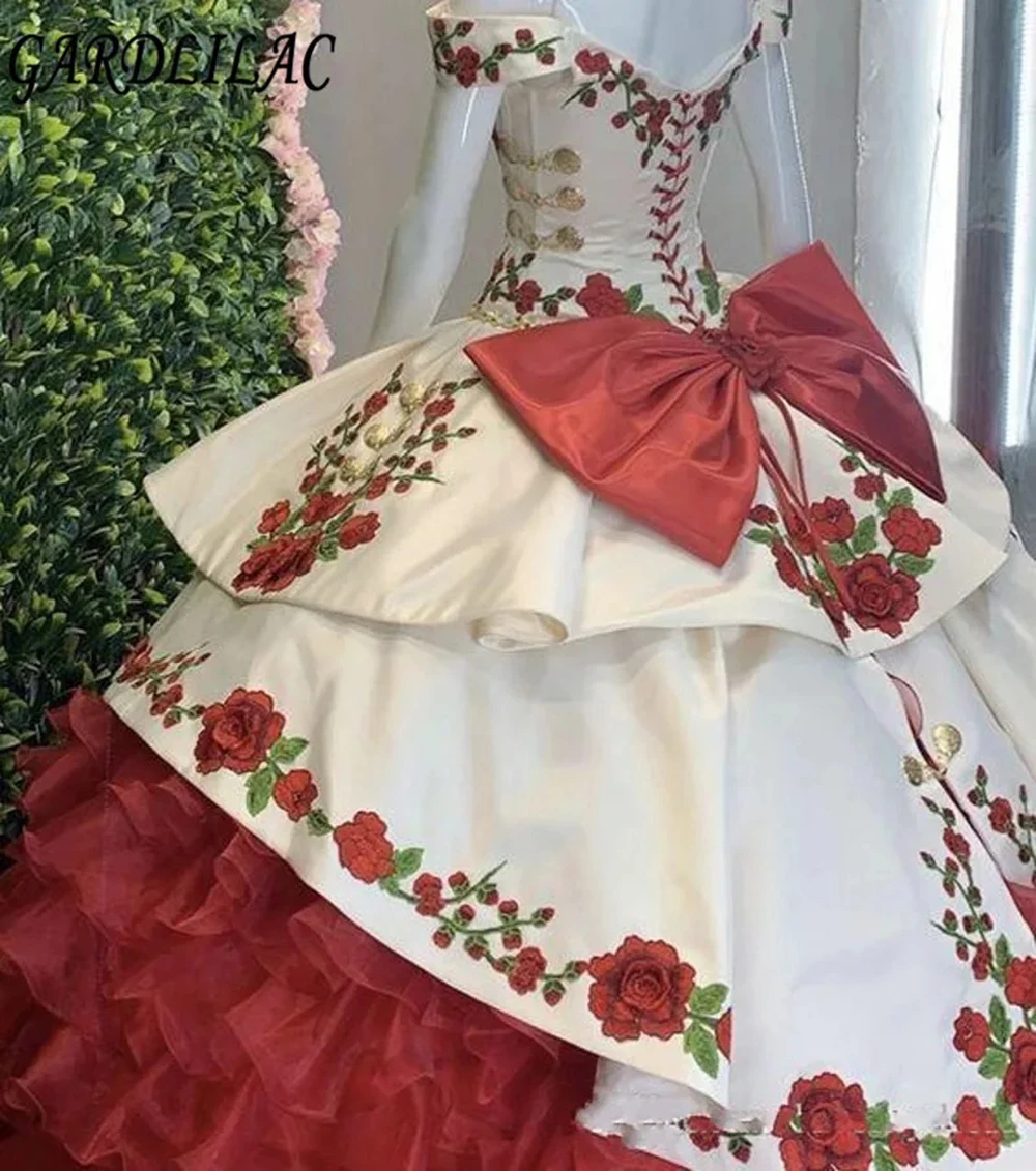 Gardlilac Red and White Wedding Dresses with 3D Handmade Flowers Sex Sweetheart  Women Dresses for Wedding Party Gowns