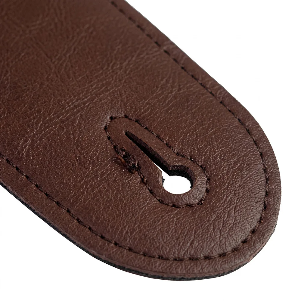 Vintage Pattern Embroidered Guitar Bass Strap Thickened Widened Brown Leather End Shoulder Sling for Electric Guitar - view 6