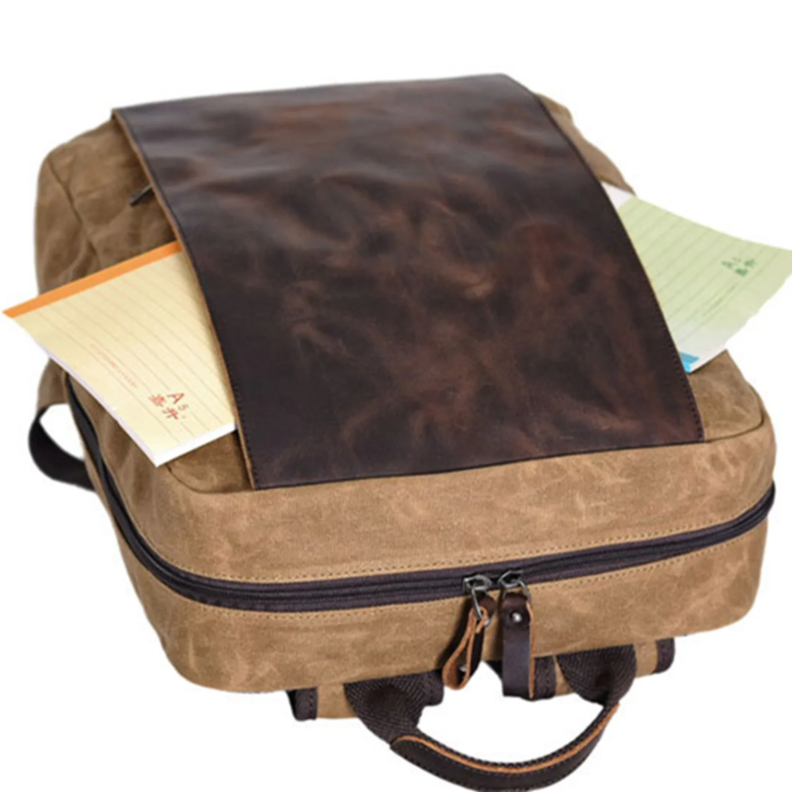 في الهواء الطلق الكتفين الأعمال حقيبة الكمبيوتر سعة كبيرة السفر مقاوم للماء قماش الربط جلد طبيعي المشي لمسافات طويلة حقيبة مدرسية