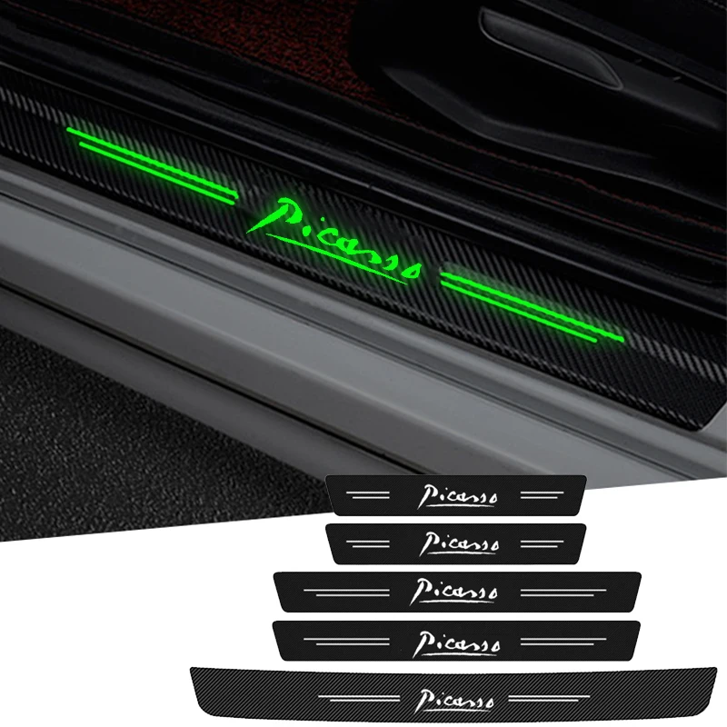 Car Rear Door Threshold Anti Scratch Sticker Luminous Carbon Fiber Decals for Citroen Picasso Logo Protective Film Accessories