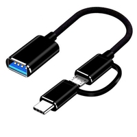 2 in 1 USB 3.0 OTG Adapter Cable Type-C Micro-USB to USB 3.0 Interface Converter for Cellphone Charging Cable Line-Black