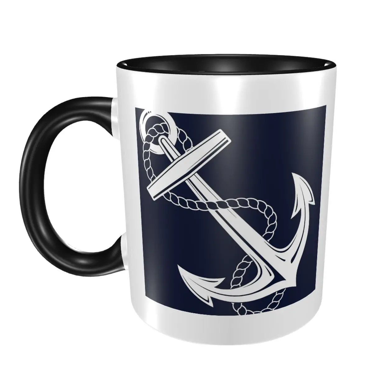 

Якорь, морская кружка белого и темно-синего цвета, забавные керамические кофейные чашки, чайные кружки, чашка для молока, посуда для напитков, подарки для женщин и мужчин