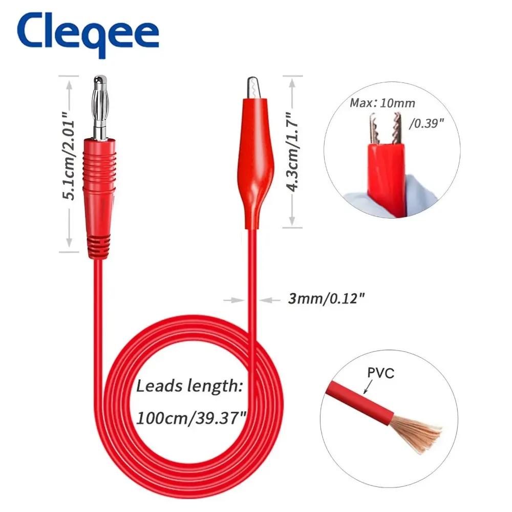 Cleqee P1038 2 Buah 4Mm Steker Pisang Ke Klip Buaya Multimeter Uji Timbal Aman Klip Buaya Uji Lunak Kabel Kawat 1M