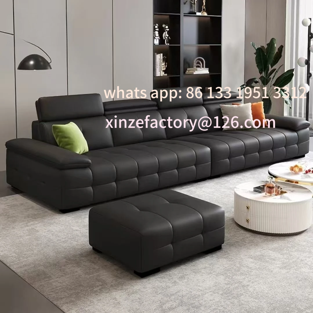 

Customizable minimalist living room small apartment leather art straight row new simple modern light luxury Italian sofa