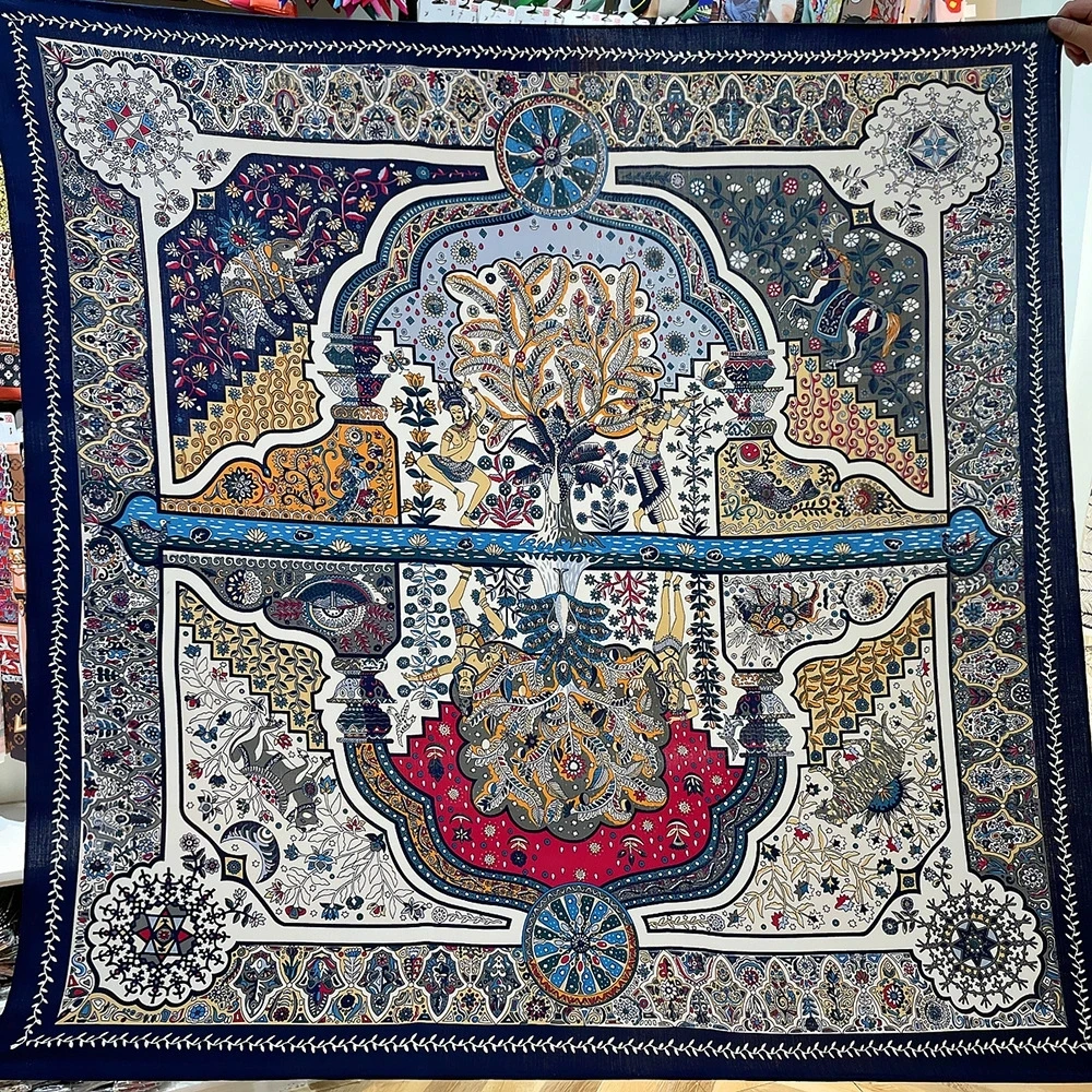 

Новый осенний ретро 130 см женский утолщенный шарф из искусственной шелковой шерсти с кондиционером, роскошный теплый шарф с цветочным принтом на шею, большой квадратный шарф