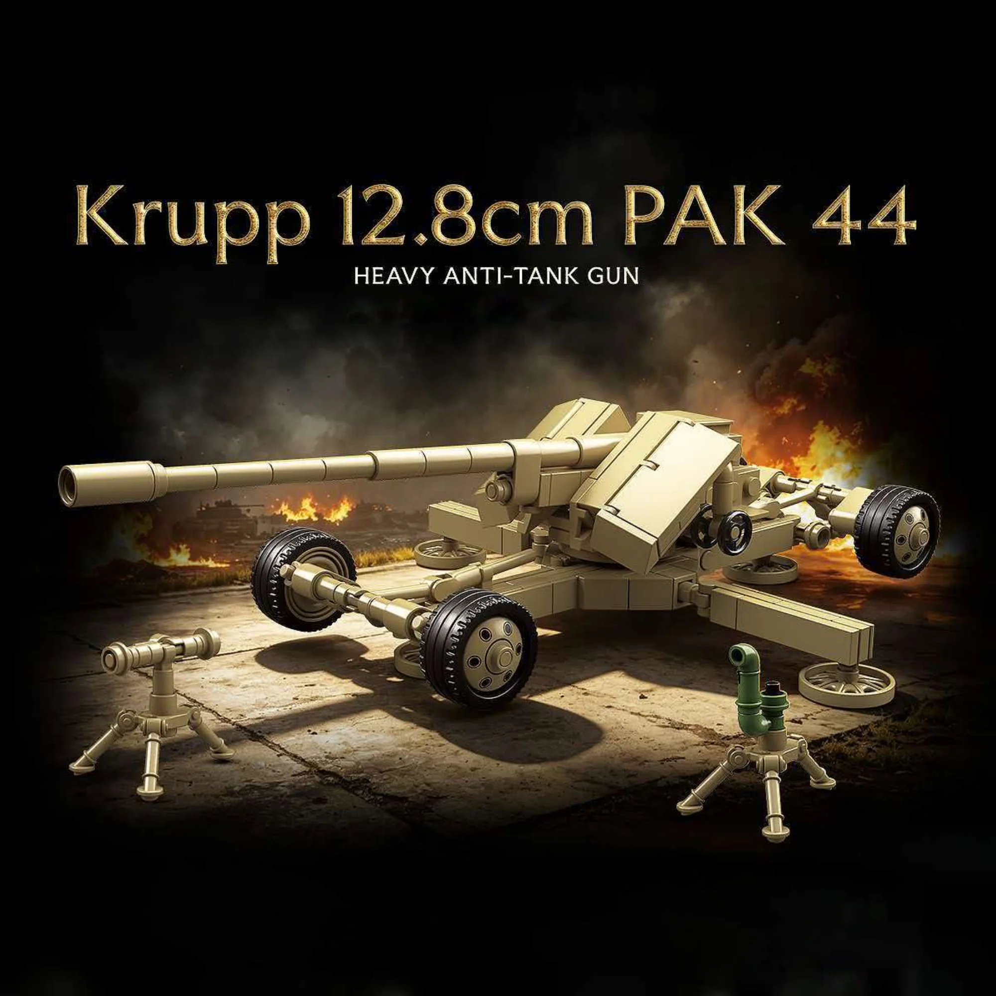 290-teiliger Krupp 12,8cm PAK 44 Schwerer Panzerabwehrgeschütz Baukasten Militärisches Hauptkampfzerstörer-Fahrzeug Bausteine Spielzeug für Erwachsene Geschenke