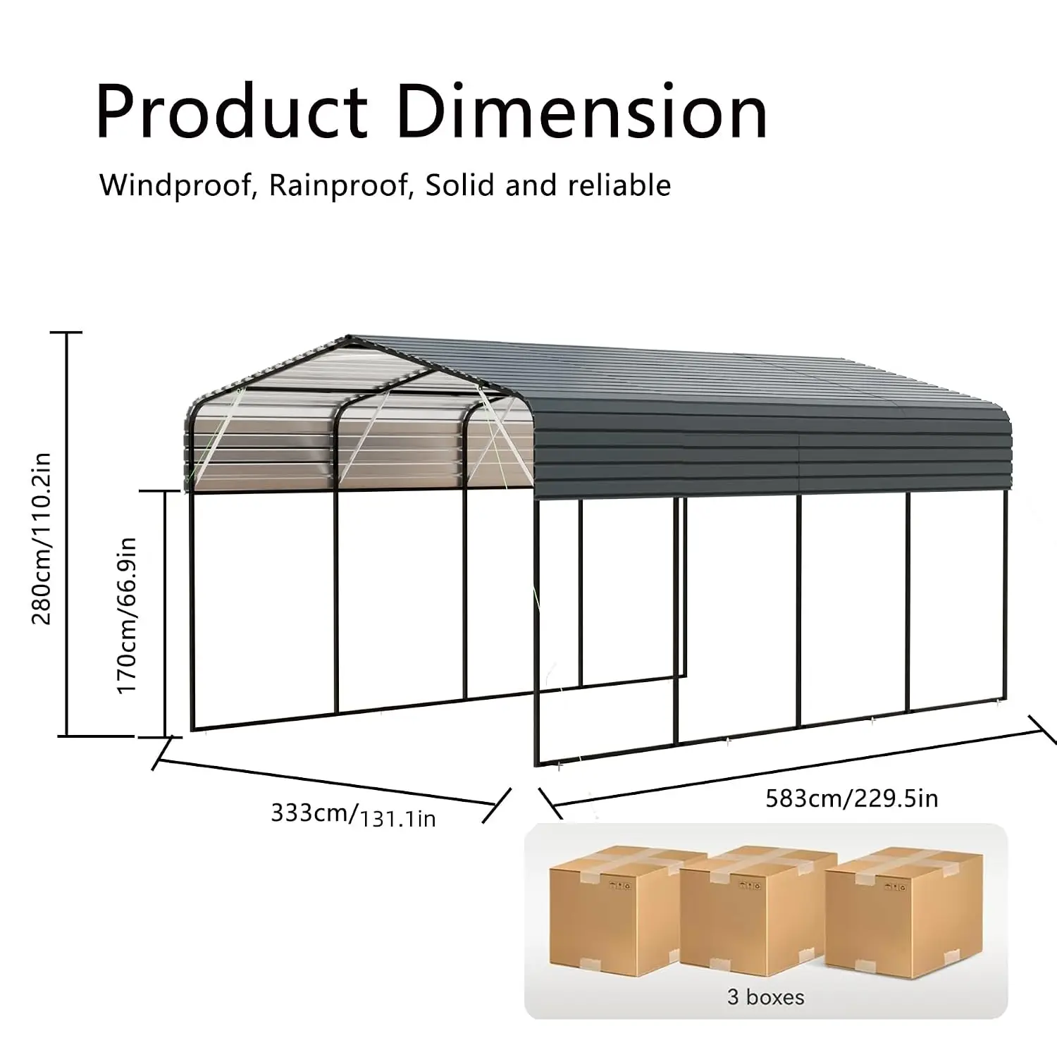 20x12 FT Metal Carport Canopy Outdoor, Garden Pergola Galvanized Steel Roof, Heavy Duty Gazebo, Reinforced Base, Customized