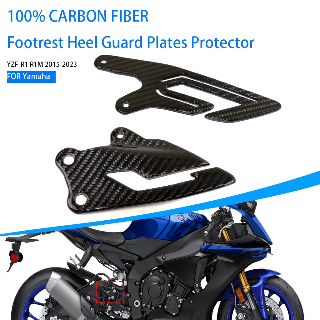 

AKOSO For Yamaha YZF-R1 R1M 2015-2023 Motorcycle Footrest Heel Guard Plates Accessories Carbon Fiber Foot Pegs Pedal Protector