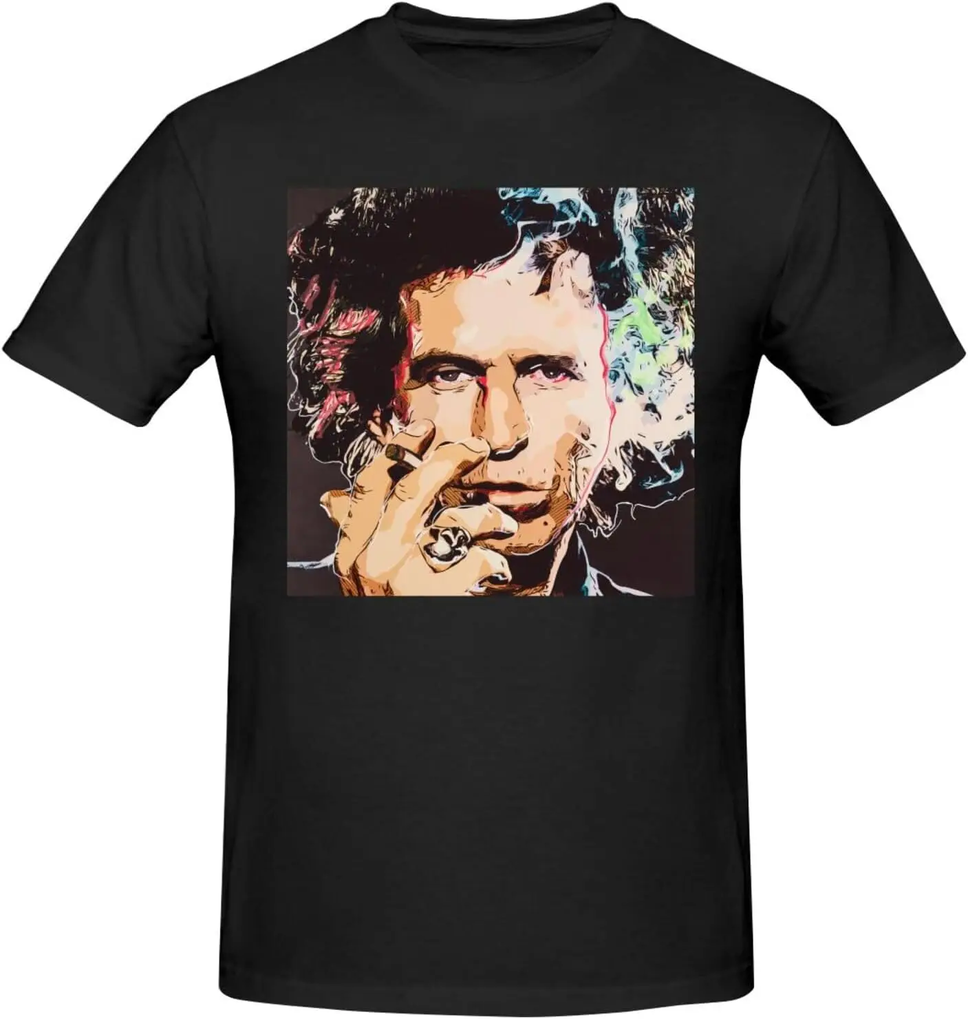 Keith Music Richards T-Shirt Men's Cotton Performance Basic Short Sleeve T-Shirt Tops Tees Black