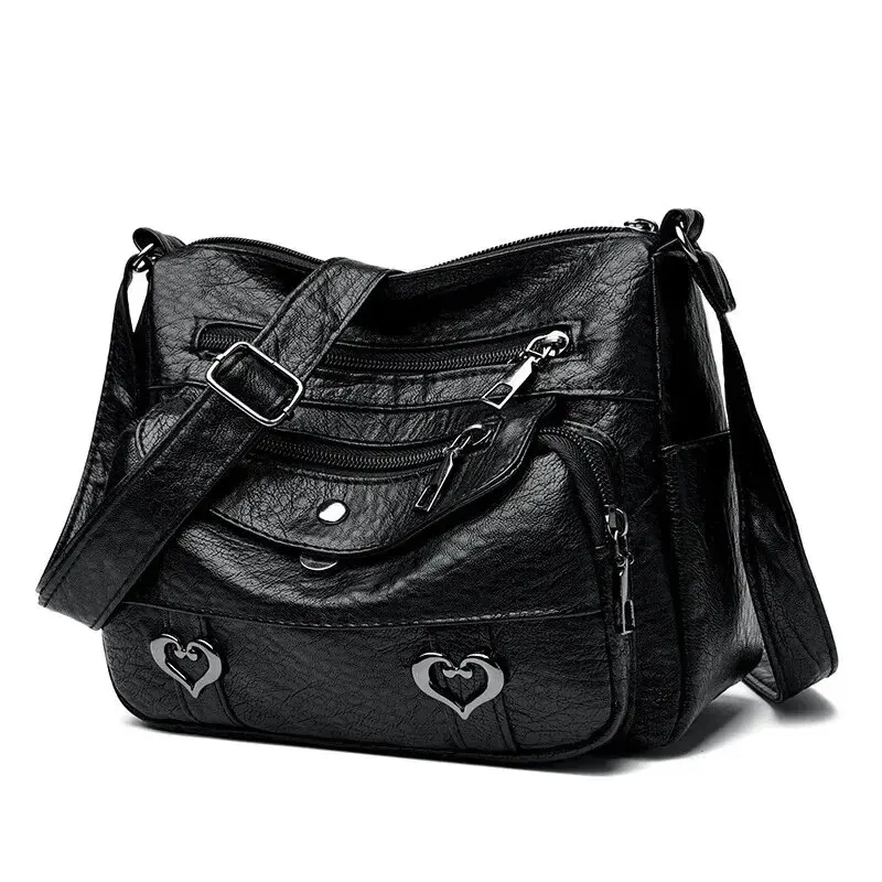 Medium Large Capacity Soft Leather Women Crossbody Bag Trendy Mom Bag Daily Match PU Material Zipper Opening Heart Element