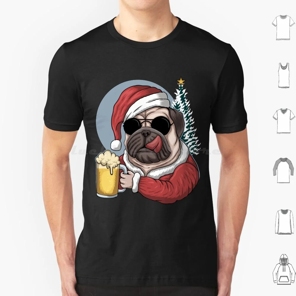 Pug Dog Santa Beer Lover Funny Dad Drink Party Red Green White Black Xmas Tree Cap Star Cool T Shirt Men Women Kids 6Xl Pug Dog