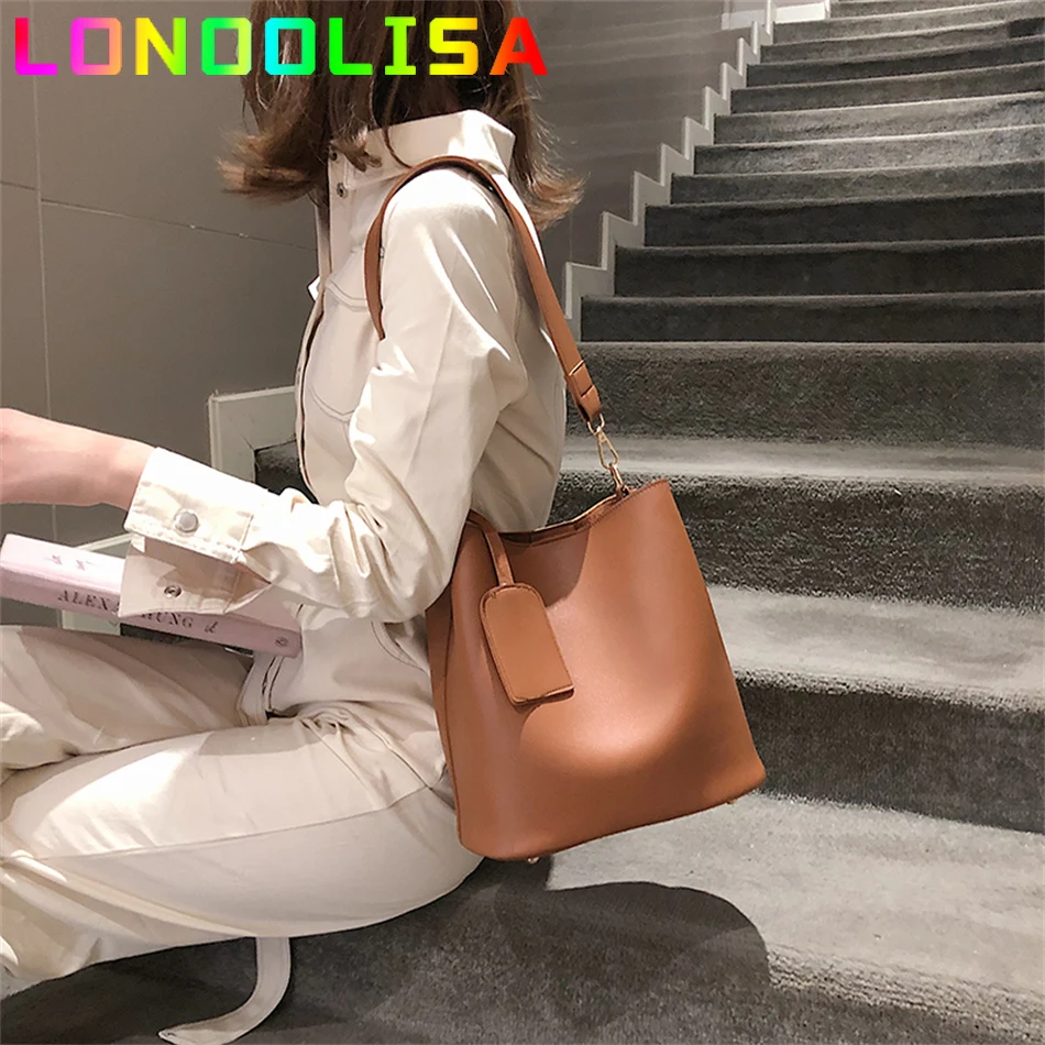 2piece/set Fashion Design Pu Leather Women\'s Handbag Purse Casual Lady Tote Female Large Capacity Bucket Shoulder Crossbody Bag